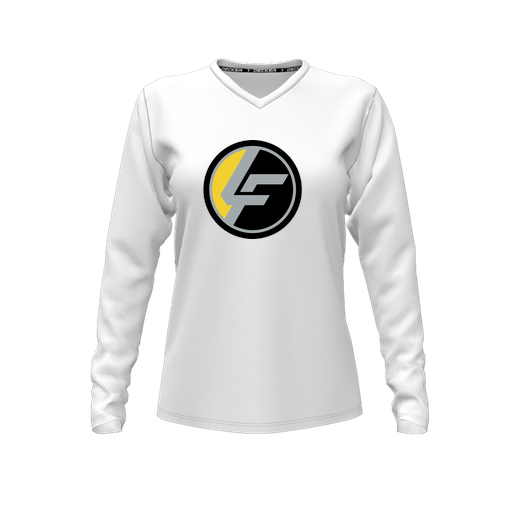 [FTLVCFWH-FYXS-LOGO1] Decker Comfort T-Shirt (Female Youth XS, White, V Neck, Logo 1, Long Sleeve)