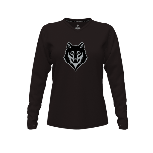 [CUS-DFW-TEES-CMF-VNK-LSL-BLK-FYXS-LOGO2] Decker Comfort T-Shirt (Female Youth XS, Black, V Neck, Logo 2, Long Sleeve)