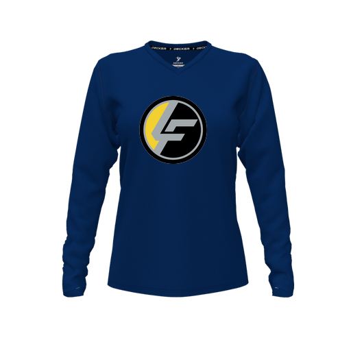 [FTLVCFNV-FYXS-LOGO1] Comfort T-Shirt (Female Youth XS, Navy, V Neck, Logo 1, Long Sleeve)