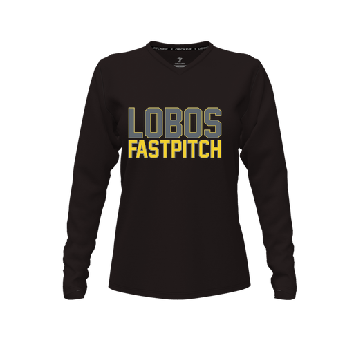 [CUS-DFW-TEES-PER-VNK-LSL-BLK-FYXS-LOGO3] Decker Performance T-Shirt (Female Youth XS, Black, V Neck, Logo 3, Long Sleeve)