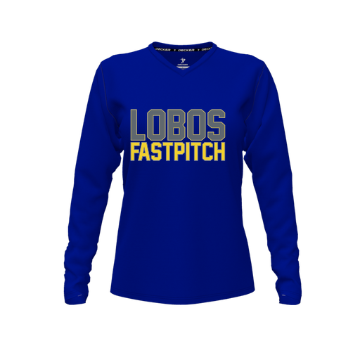 [FTLVPTRY-FYXS-LOGO3] Decker Performance T-Shirt (Female Youth XS, Royal, V Neck, Logo 3, Long Sleeve)