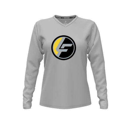 [CUS-DFW-TEES-PER-VNK-LSL-GRY-FYXS-LOGO1] Performance T-Shirt (Female Youth XS, Gray, V Neck, Logo 1, Long Sleeve)