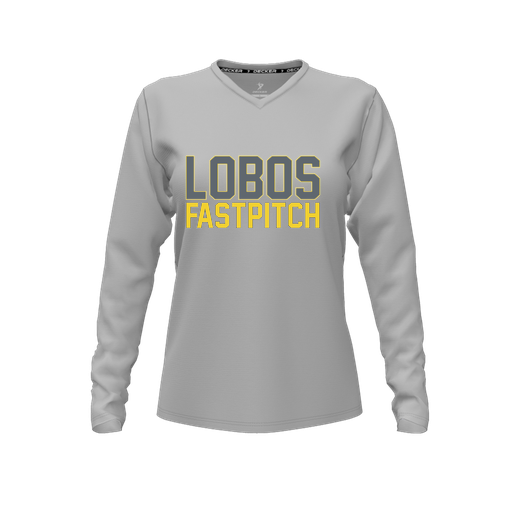 [CUS-DFW-TEES-PER-VNK-LSL-GRY-FYXS-LOGO3] Performance T-Shirt (Female Youth XS, Gray, V Neck, Logo 3, Long Sleeve)